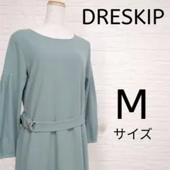 DRESKIP ベルト付き七分袖ワンピース M ミントグリーン