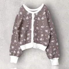 chelate 総柄ニットカーディガン　トップス　花柄　ボリューム袖　Ｌ