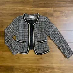 Leggy and Paggy ノーカラーツイードジャケット　パール 卒業式