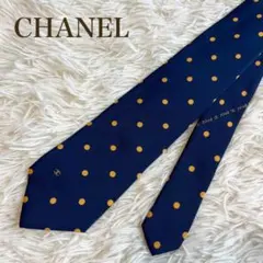 極美品 CHANEL シャネル ネクタイ シルク ドット柄 ネイビー ココマーク