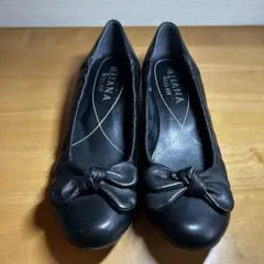 【美品】DIANA ダイアナウェルフィットレザーリボンフラットシューズ23.5黒