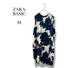 ZARA BASIC レディース　ノースリーブひざ丈ワンピース　花柄　Mサイズ