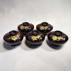 高級越前漆器 蓋付椀 5客セット 菊蒔絵 黒漆塗漆器 - メルカリ