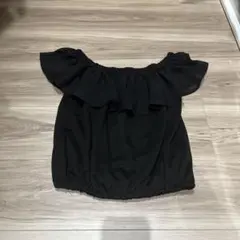 フリル付き オフショルダー 黒 ノースリーブ ブラック
