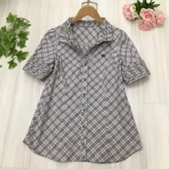 美品】バーバリーブルーレーベル 半袖シャツ ストライプ リボン フレア
