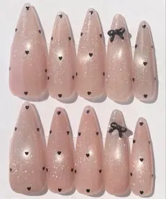 ワンホン ネイルチップ ピンク ガーリー マグネット デート ハートドット現品