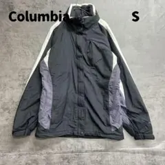 コロンビア ナイロンジャケット 黒 切替 フルジップ フード付 S【7760】