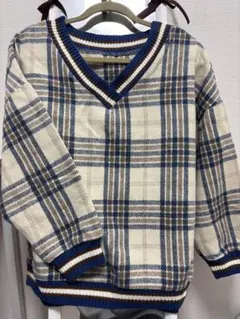 チェック柄 Vネック セーター