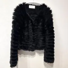 PECA ブラック ファーコート クロップド　ラビットファージャケット