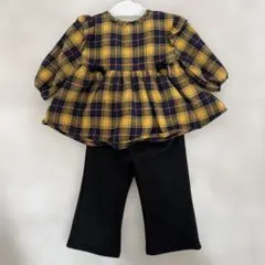 リボン付チェック柄トップスとパンツセット
