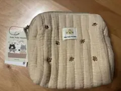 ふくふくにゃんこベージュ キルティングポーチ