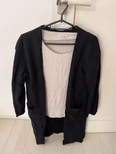 Freude カーディガンと長袖トップス セット 黒・インナーベージュ　秋服