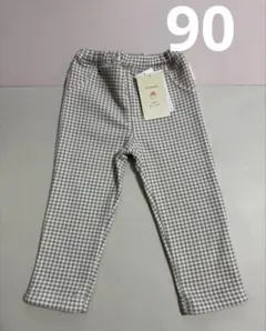 【新品】conoco チェック　長ズボン　ベージュ　裏起毛　ベビー　90