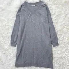 レプシィム ニットワンピース Vネック 長袖 グレー M シンプル　ポケット付