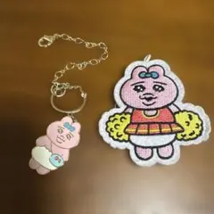 おぱんちゅうさぎ　チアリーダー ワッペン風バッジ&キーホルダー 2点セット