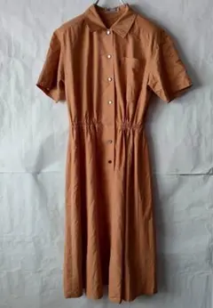 DAKS ダックス　半袖シャツワンピース　ロング丈　無地　キャメル　9号