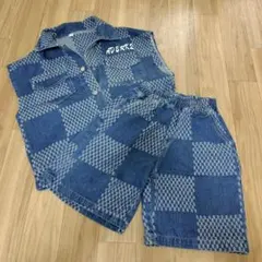 デニムチェック ベストとショートパンツセット 120