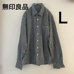MUJI 無印良品　インド綿　ギンガムチェックシャツ　白黒　Ｌ