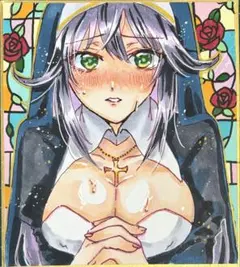 オリジナル手描きイラスト　『迷えるシスター』　コピック　色紙　アナログ　原画
