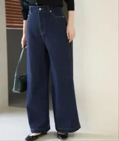 【ウエスト革命】ウエストシェイプデニムワイドパンツ　ネイビー ロペピクニック