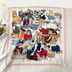 猫イラストスカーフ 70cm ピンク　可愛い　お洒落　個性的　カジュアル　新品