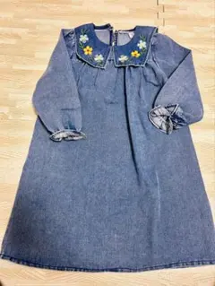 デニム刺繍襟ワンピース