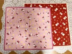 ハローキティ 和柄ハンカチ 赤 ピンク 桜&手毬柄