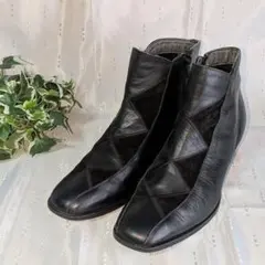 シンプルデザイン✨️ ショートブーツ 24cm レザー ブラック レディース