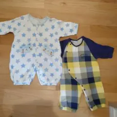ロンパース2点セット（星柄・チェック柄）50-60センチ