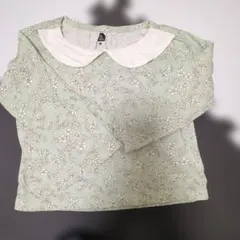 花柄襟付き長袖カットソー（薄緑）　長袖ベージュ　カットソー