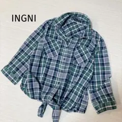 INGNI チェック柄シャツ 七分袖 グリーン系