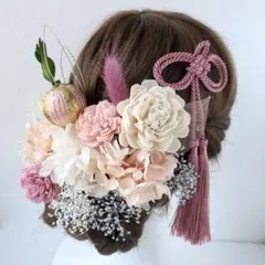 【MP】 ピンク　髪飾り　ドライフラワー　成人式　結婚式　前撮り　振袖　色打掛
