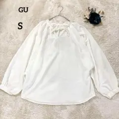 【ジーユー】GU Vネックブラウス 長袖シャツ リボン付き ホワイト S