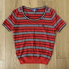 【美品】BURBERRY BLUE LABEL ボーダー 半袖ニット M レッドのサムネイル