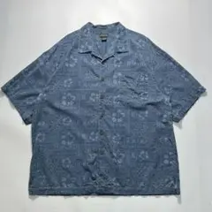 00s セントジョンズベイ 開襟 シルクシャツ 2XL 藍色ジャガード○6756のサムネイル