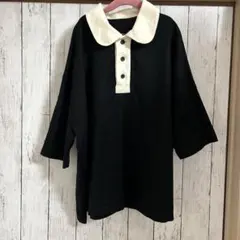 美品！NARU バイカラー 襟付き 半袖 ポロシャツ ブラックのサムネイル