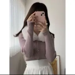 新品タグ付　GRL ファーカラー　ニット　カーディガン　M