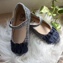 【未使用】OR KIDS フリル付きバレエシューズ ネイビー系　16センチ