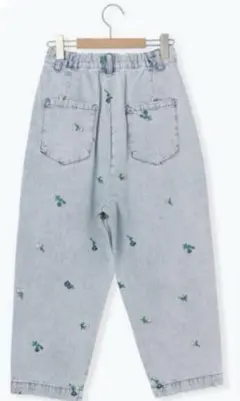 刺繍入りデニム/ツイルカーブパンツ　サマンサモスモス　サックス Mサイズ