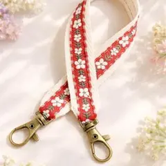 2WAY チロリアン お花のハンドストラップ 1点 赤 手提げ 金古美