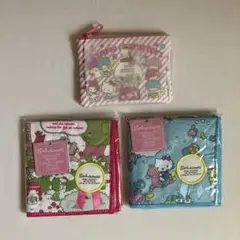 サンリオキャラクターズ　ラッピング柄　ミニハンカチ　フラットポーチ