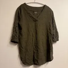 soho オリーブグリーン カーキ 五分袖シャツ XS シンプル 無地 海外古着