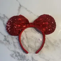 赤いスパンコール ミッキー耳カチューシャ