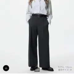 UNIQLOブラッシュドジャージーワイドパンツ M ダークグレー