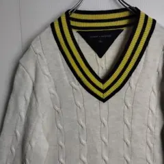 トミーヒルフィガー ニット セーター ケーブル編み コットンニット メンズL