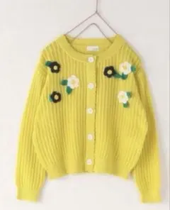 未使用　ローリーズファーム　130-140 イエローフラワー刺繍カーディガン