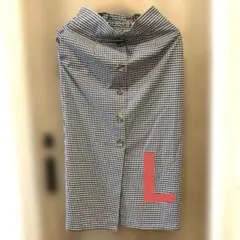 【ギンガムチェックスカート】L フロントボタン　タイトスカート　レトロ　秋冬