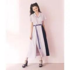 【新品】REDYAZELケープカラーサイドプリーツワンピース（S　パープル）