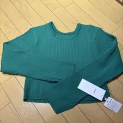 リブ編み グリーン 長袖 トップス Fサイズ