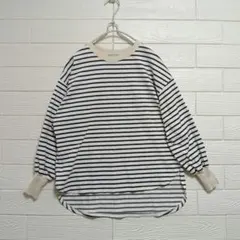 ボーダー カットソー ボリューム袖 オーバーサイズ S TEANY ティーニー